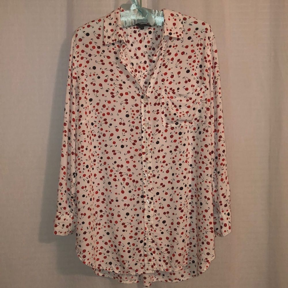 Velvet Heart 1X Romantic Cherry Print White Red Black Elisa Blouse